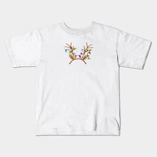 Funny mask with Christmas reindeer ear with colorful light bulb Kids T-Shirt